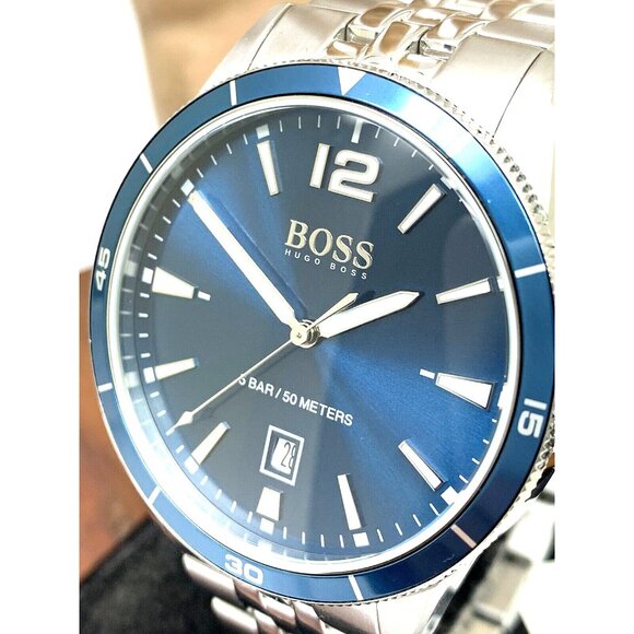 Hugo Boss Men's Watch 1513902 Quartz Blue Dial Date Silver Stainless Steel 42mm - Picture 1 of 14